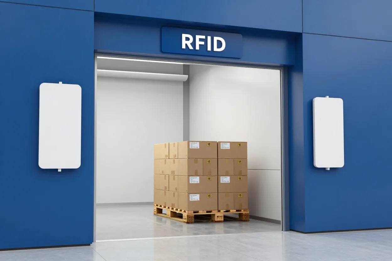 Πύλη RFID με κεραίες σε πόρτα αποθήκης